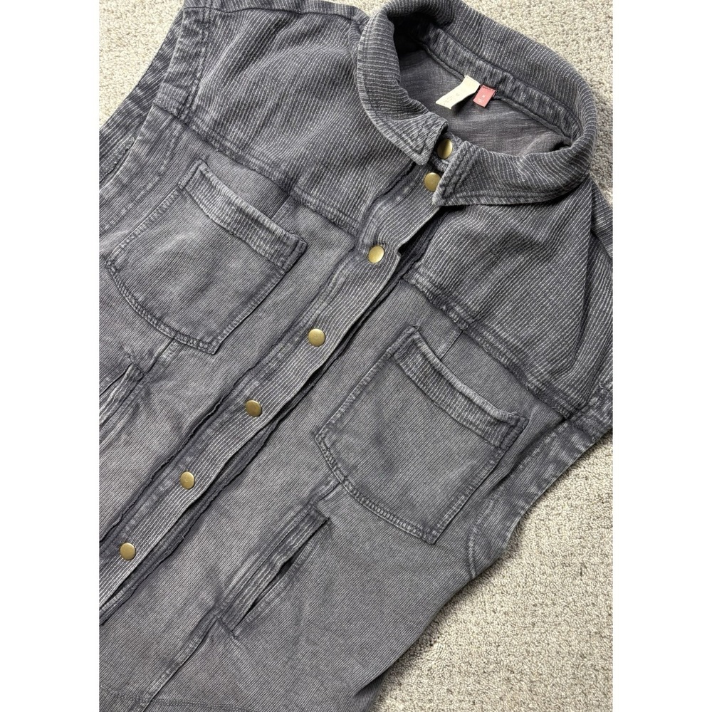 Pilcro Anthropologie Womens Medium Gray Corduroy Shirt Jacket Vest Sleeveless